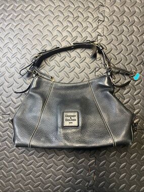 VTG Dooney & Bourke Hobo Shoulder Bag Black Pebbled Leather Slouchy Red Lining